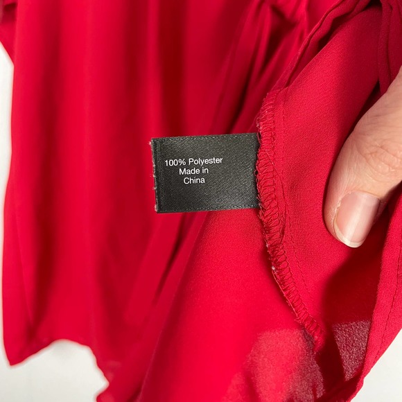 Lane Bryant | Red Neck Tie Dolman Sleeve Lightweight Sheer Career Blouse - Picture 7 of 7